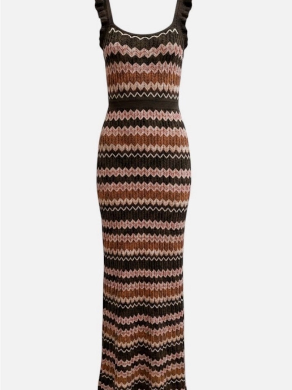 Heartloom Striped Knit Maxi Dress with Ruffle Straps - Brown, Pink, Cream